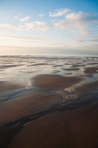 Scenic view of beach against sky during sunset