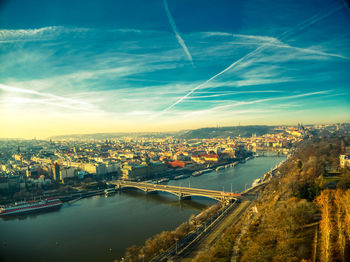 Sunny day drone prague view sky clouds