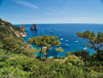 High angle view of bay against sky