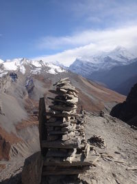 Scenic view of snowcapped mountains against sky