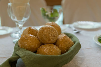 Close-up of ice cream in bowl on table