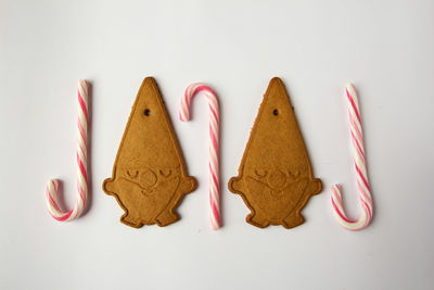 Close-up of cookies against white background