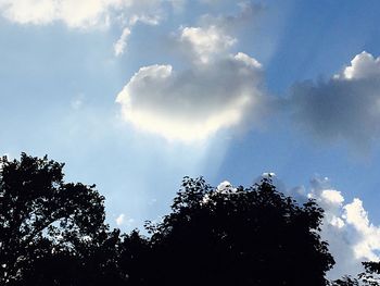 Low angle view of trees against cloudy sky