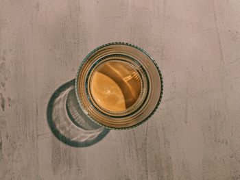 High angle view of coffee cup on table