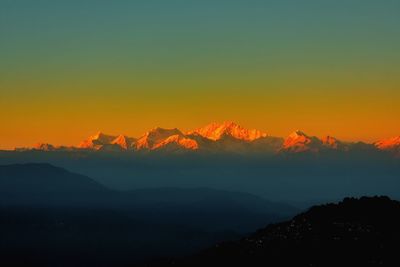 Scenic view of silhouette mountains against sky during sunset