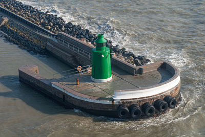 High angle view of ship in sea