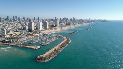 High angle view of buildings in city