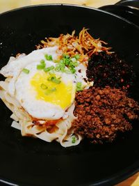 High angle view of breakfast served in plate