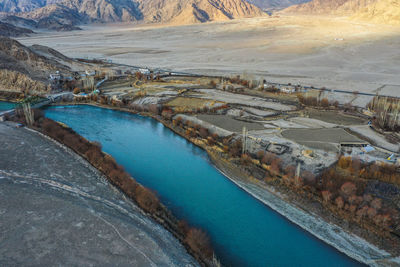 Aerial view of canal on land