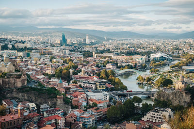 High angle view of townscape against sky