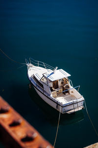 High angle view of moored yacht