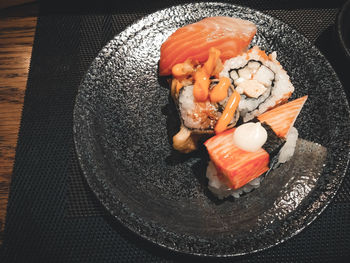 High angle view of sushi in plate