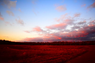 Scenic view of field against sky during sunset