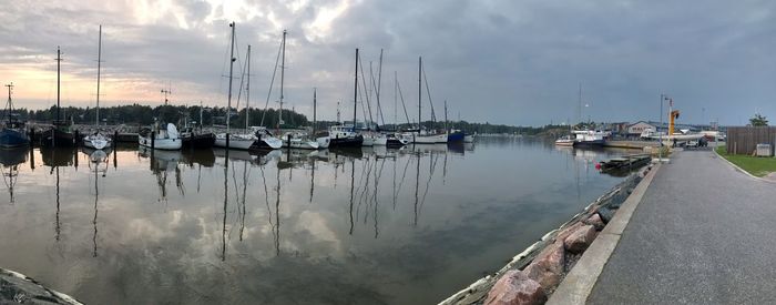 Boats moored in harbor