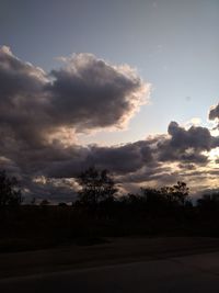 Silhouette trees on field against sky at sunset
