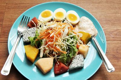 Close-up of breakfast served in plate