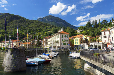 Boats moored at lake como