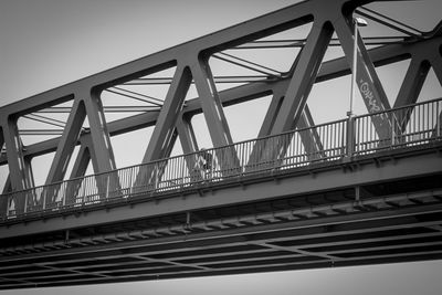 Low angle view of suspension bridge against sky