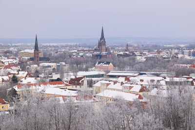 High angle view of townscape against sky