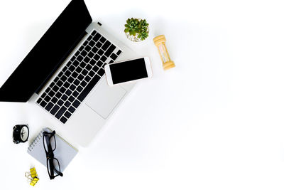 High angle view of laptop on table