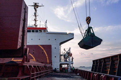 Low angle view of ship against sky