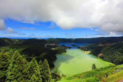 Scenic view of landscape against cloudy sky