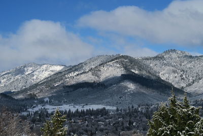 Scenic view of snowcapped mountains against sky