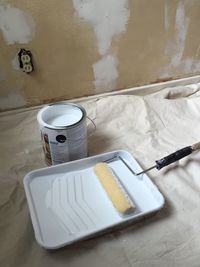 High angle view of bread in plate on table