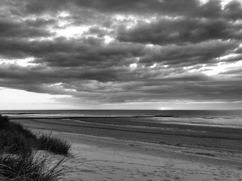 Scenic view of sea against cloudy sky