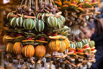 Traditional christmas scented decoration made of spices and dry fruits at market