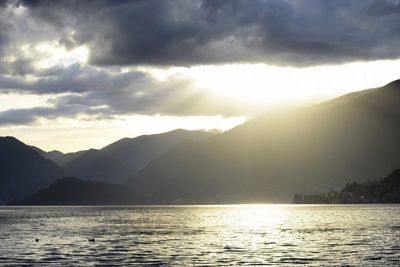 Scenic view of mountains against sky during sunset