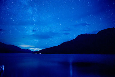 Scenic view of lake against sky at night