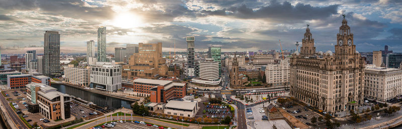 Beautiful aerial panoramic view of the liverpool city skyline
