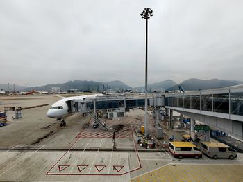 High angle view of airport runway against sky