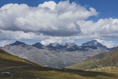 Scenic view of mountains against cloudy sky