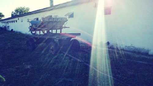 Panoramic view of people on shore against sky