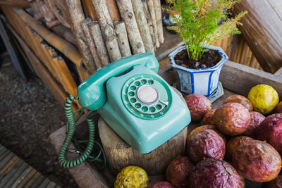 Vintage landline phone by food