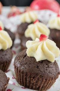 Close-up of cupcakes on table