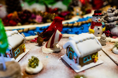 Close-up of christmas decorations on table