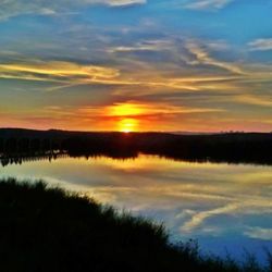 Scenic view of lake at sunset