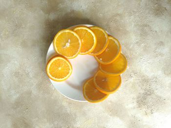 High angle view of orange on table