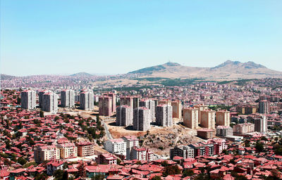 High angle view of buildings in city