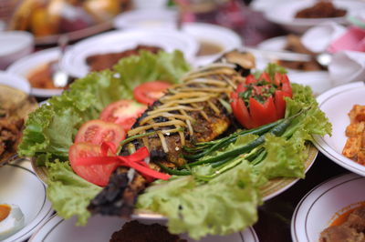 Close-up of meal served in plate