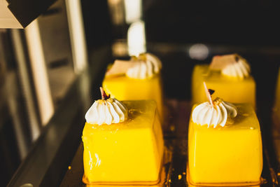 Close-up of dessert on table