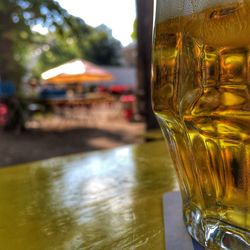 Close-up of beer glass