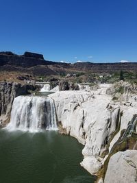 Scenic view of waterfall against clear sky