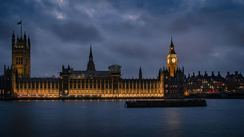 Big ben against cloudy sky at evening