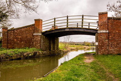 Arch bridge over canal against sky