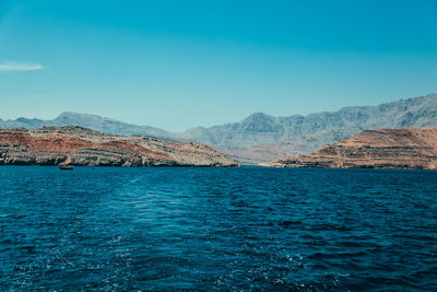 Scenic view of sea against blue sky