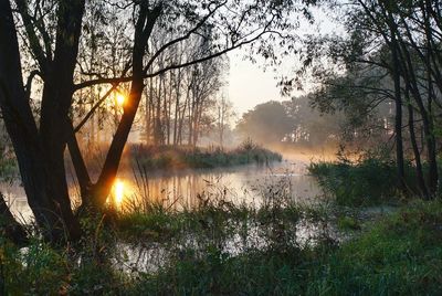 Scenic view of lake against sky during sunset